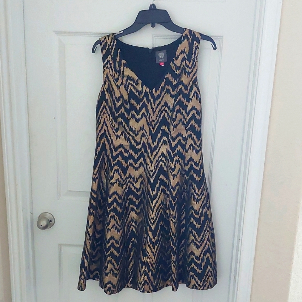 Chic Black and Tan Patterned Dress